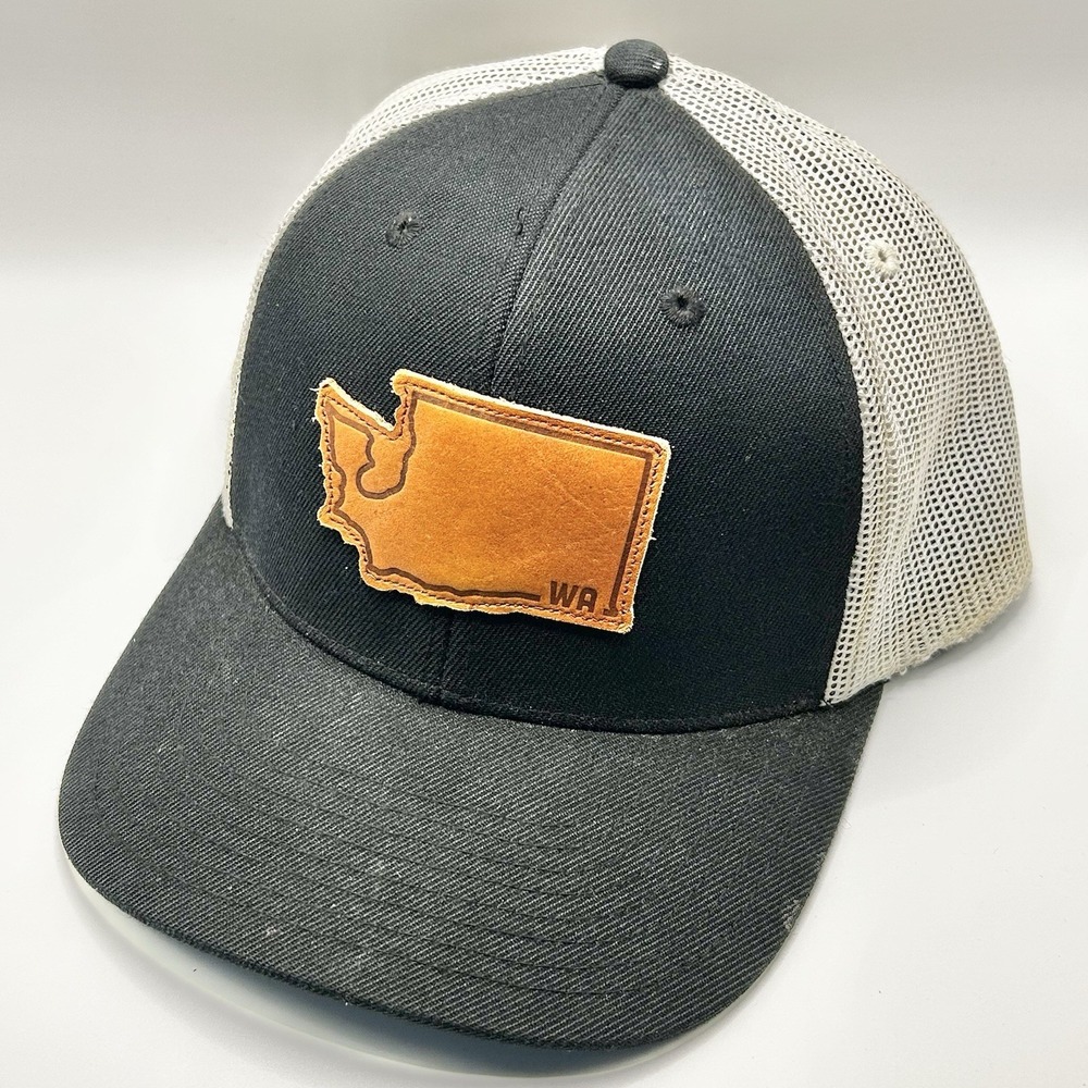 Local Crowns Washington State Leather Patch Trucker Hat Cap Adjustable Snapback